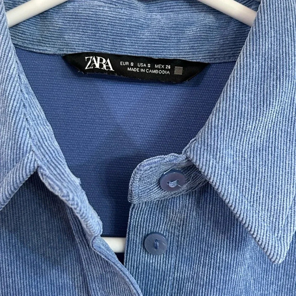 NWOT ZARA Fine-Waled Corduroy Shirt Button Up Oversized Blue Shacket size S - Picture 5 of 11